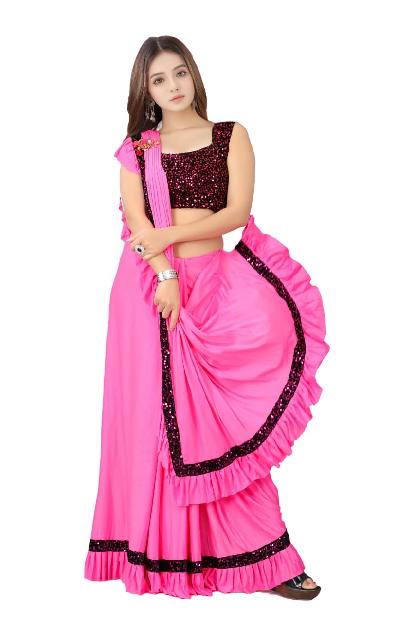 Dhyey Fashion Baby Girls Lycra Blend Saree With Unstitched Blouse Modern Ethnic Look For Your Baby GirlS Big Day,Soft And Stret