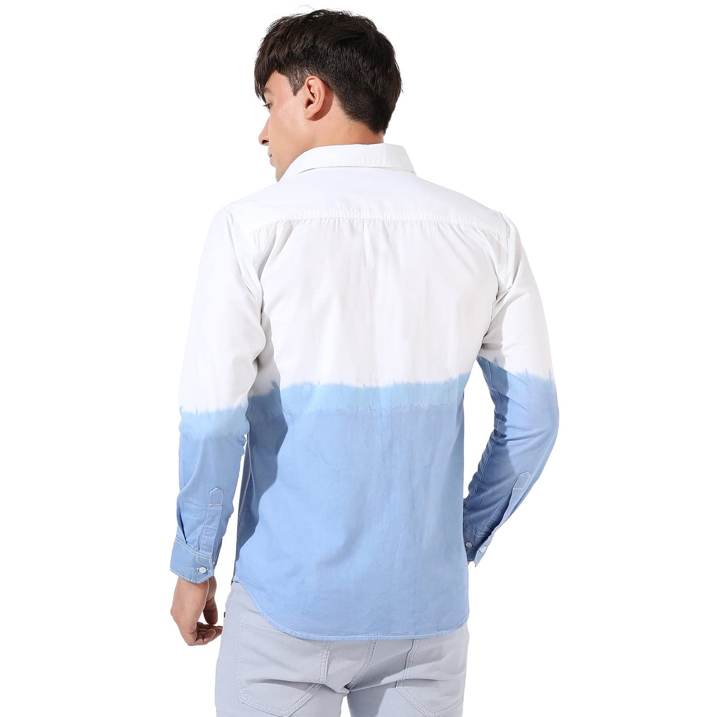 Campus Sutra Mens White Colourblocked Button Up Collared Shirt for Casual Wear | Shirt Crafted with Regular Sleeve, Comfort Fit