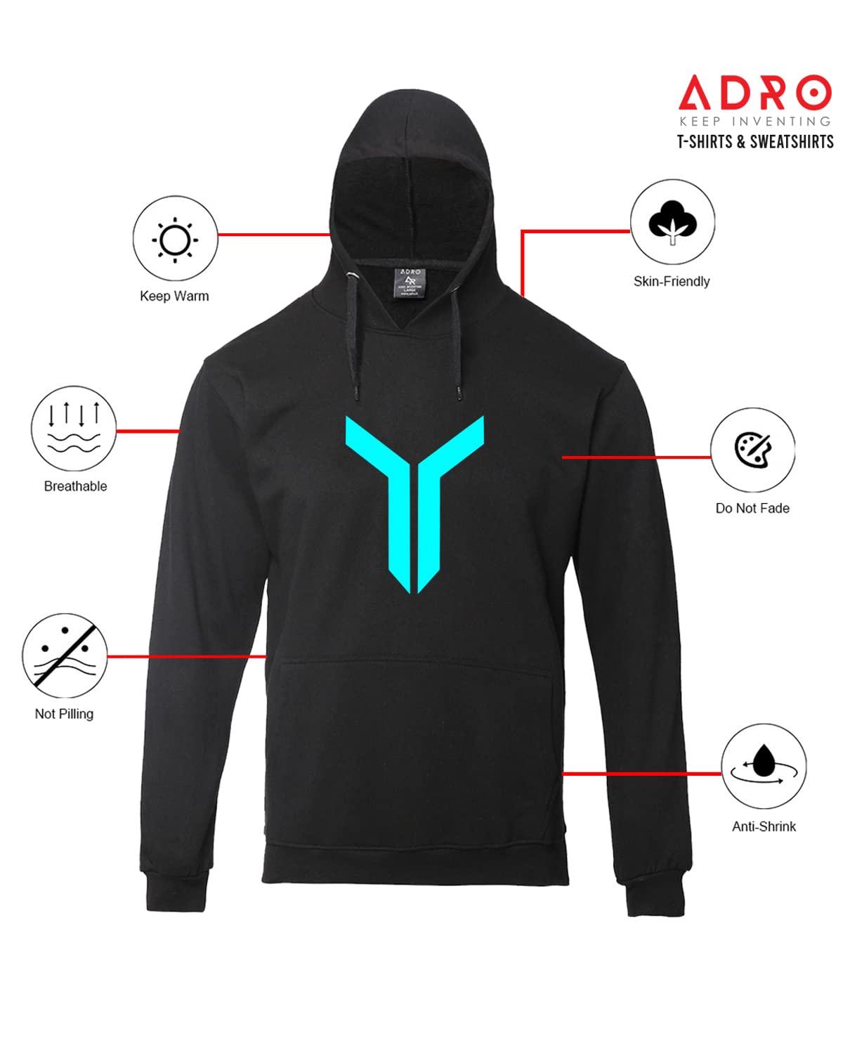 ADRO Men's Cotton Hooded Neck Hoodie/Sweatshirt (H20-M)