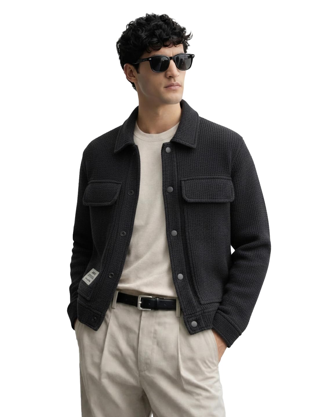 The Indian Garage Co Mens Regular Fit Long Sleeves Cutaway Collar Textured Sweater