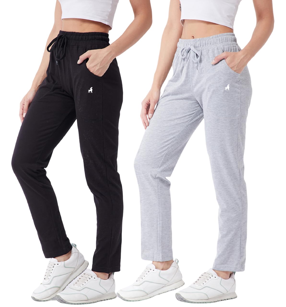 Modeve Women Cotton Blend Pack of 2 Track Pant for Summer || Women Lower || Women Pyjama || Lounge Pants_Black and Light Grey_X