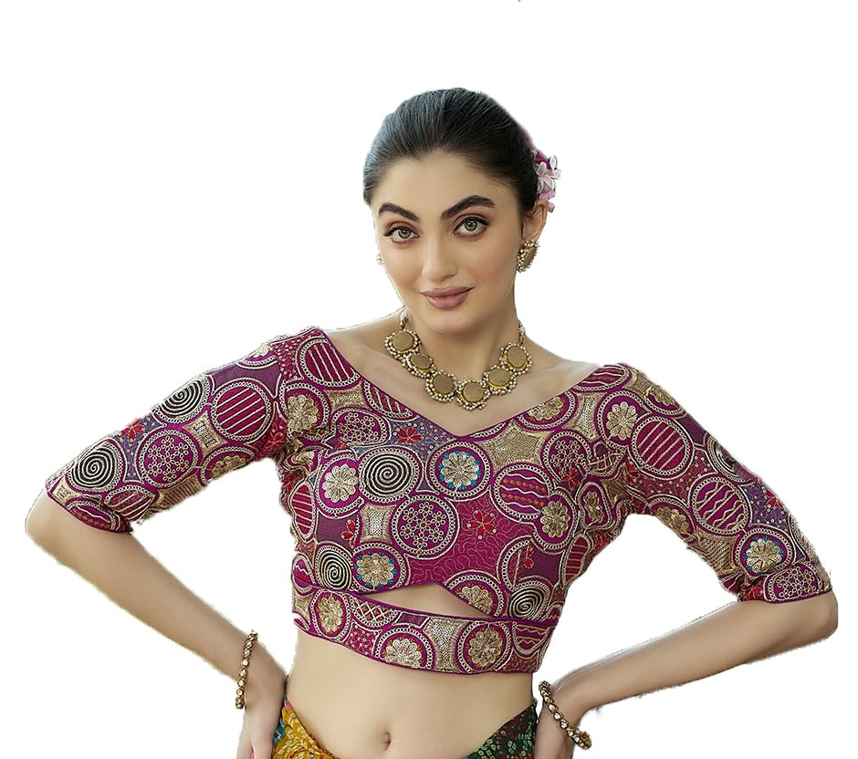 Pujia Mills WomenS Blouse Readymade Blouse Embroidery Multi Coding Gold Thread Blouses Handwork Wine Color Readymade Saree Blou