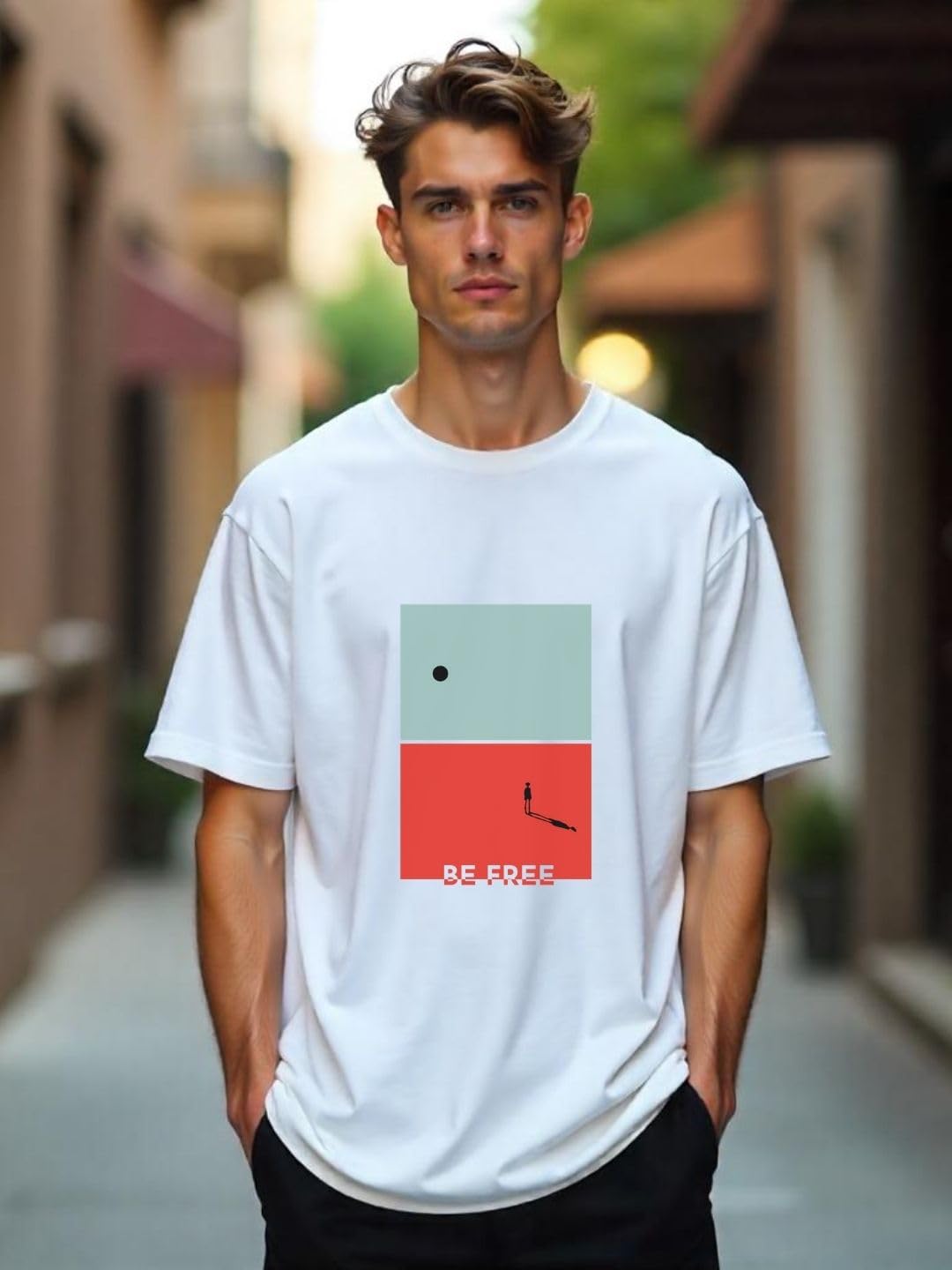 Nobero MenS Letter Print Oversized Fit T-Shirt (1M-Twrt-C1092_White