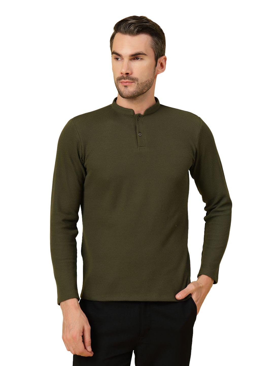 Rigo Printed Casual T-Shirts for Men | Waffle Knit Solid T-Shirt for Men | Full Sleeves T-Shirts for Men