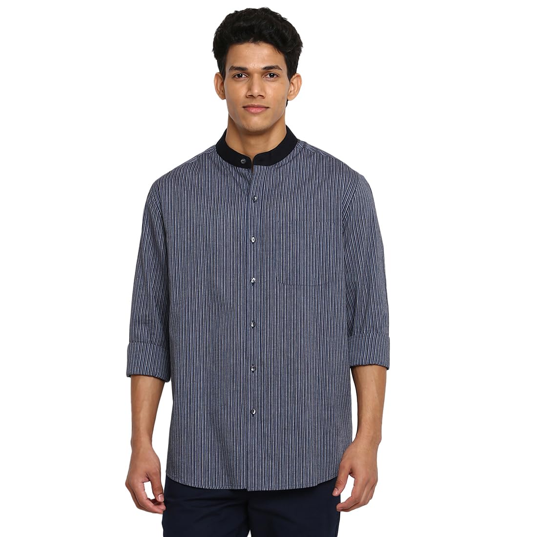 Fabindia MenS Striped Relaxed Fit Shirt (101120101_Blue