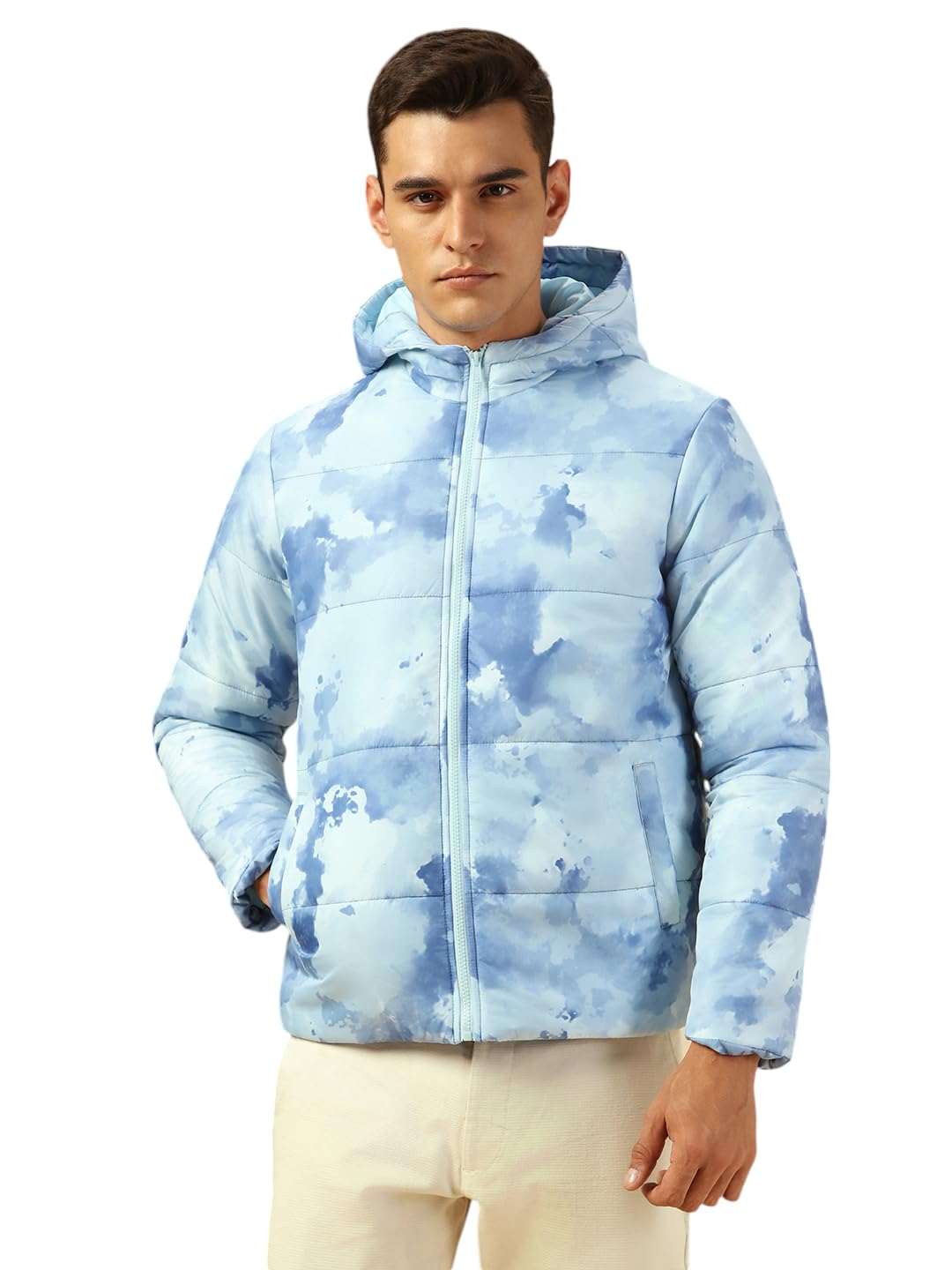 Dennis Lingo Men Regular Fit Ployseter Printed Full Sleeves Hooded Padded Jackets