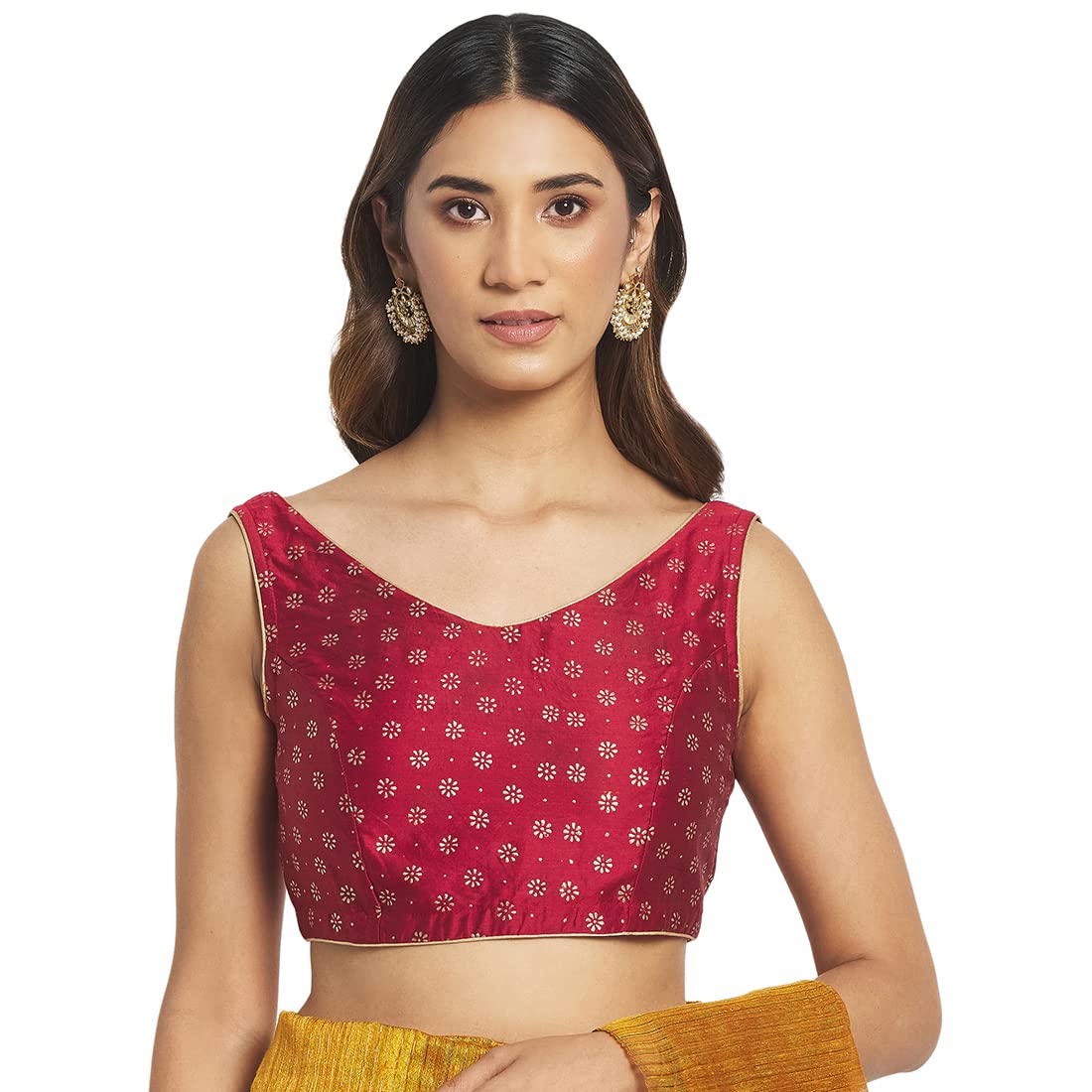 Fabindia Women Cotton Silk V-Neck Blouse Maroon_34