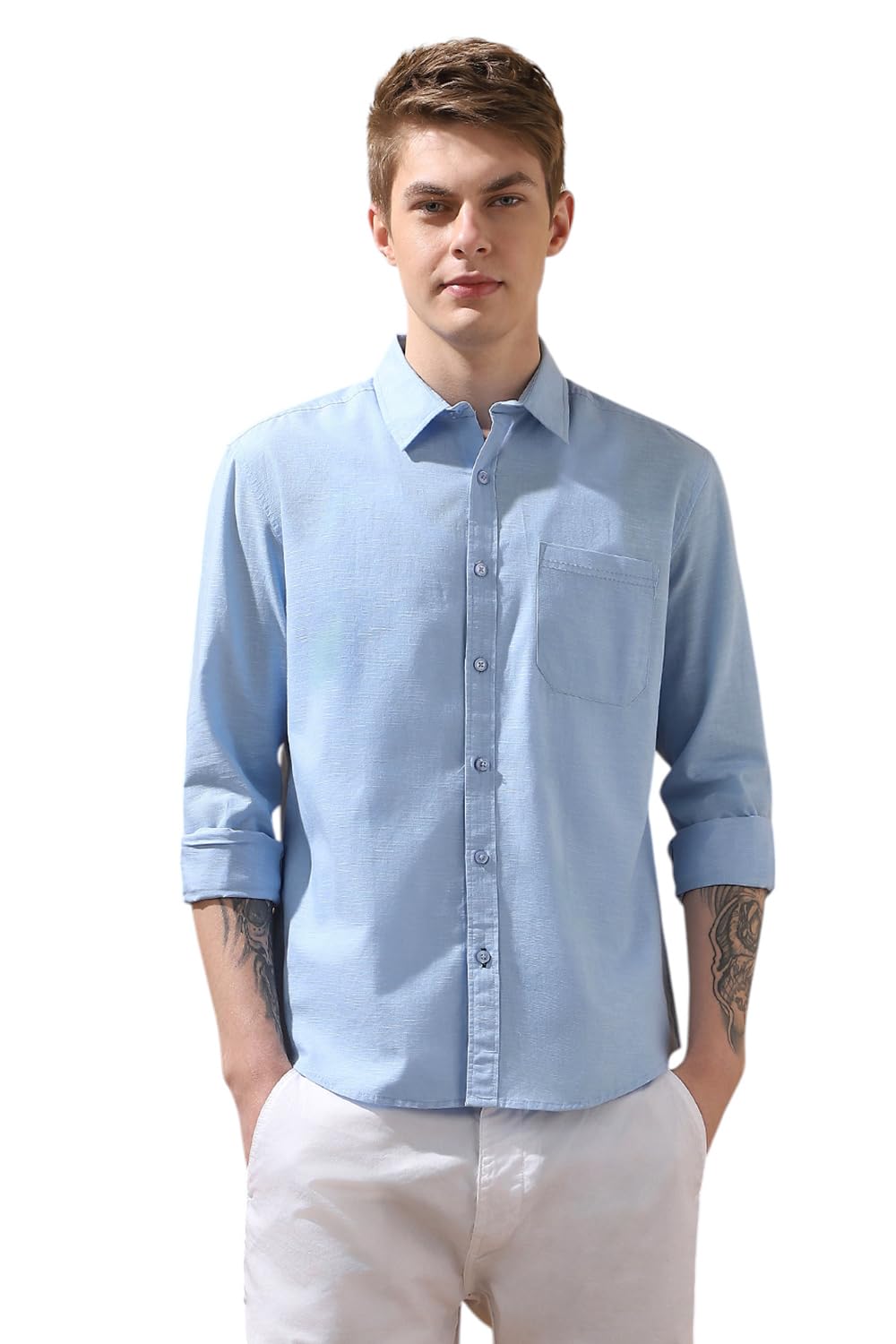 Dennis Lingo Men Regular Fit Blue Full Sleeves Cotton Casual Shirt