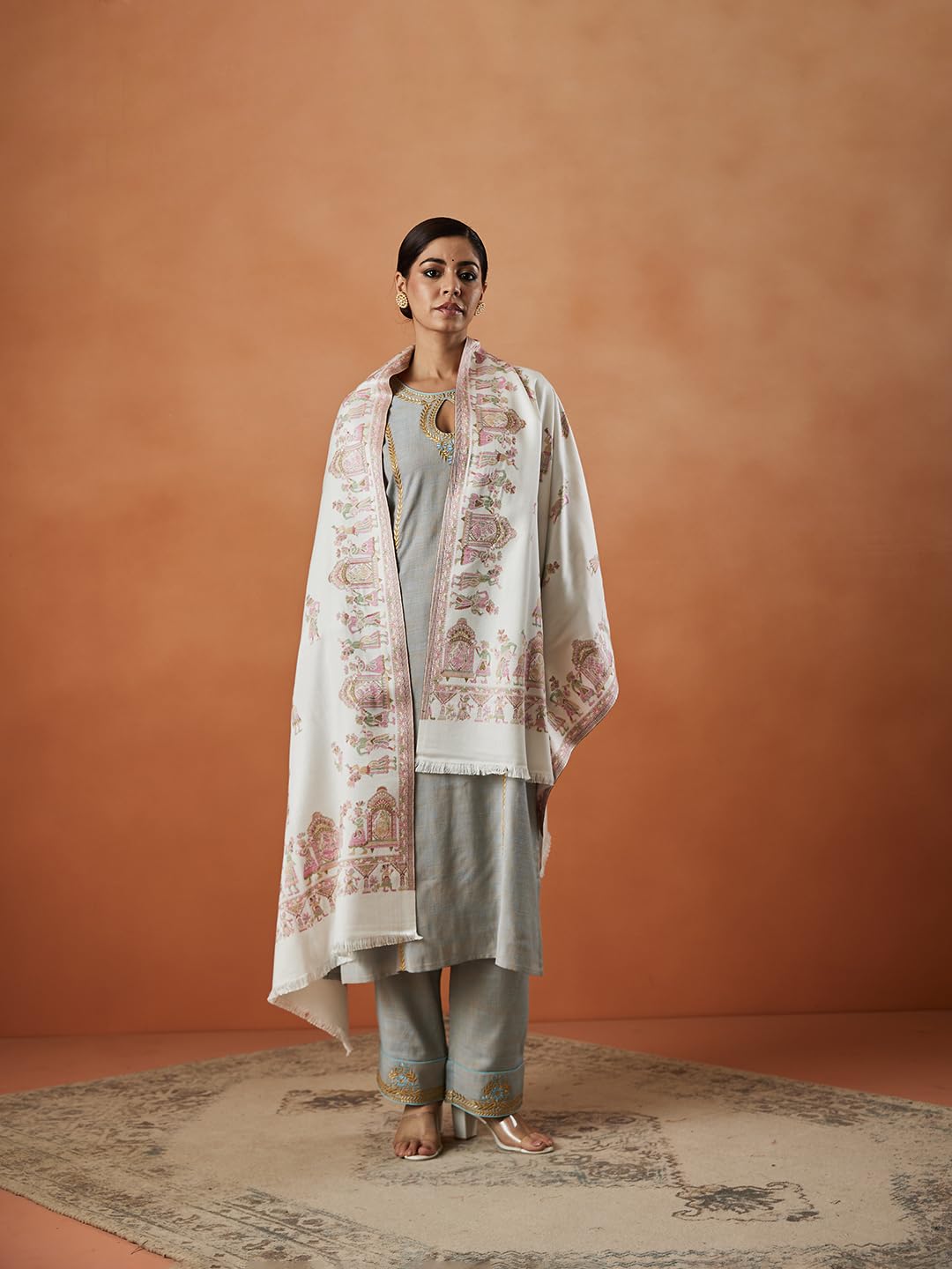 Pashmoda Women Pari mahal Kaani Wool Blend Stole (Size : 71X203 CM)