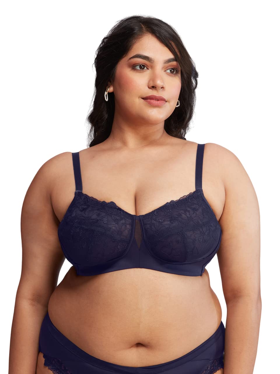 Nykd WomenS Floral Mesh Wirefree Non Padded Bra With Medium Coverage | Deatiled Lace | Bridal Collection - Bra, Nyb230, Navy, 3
