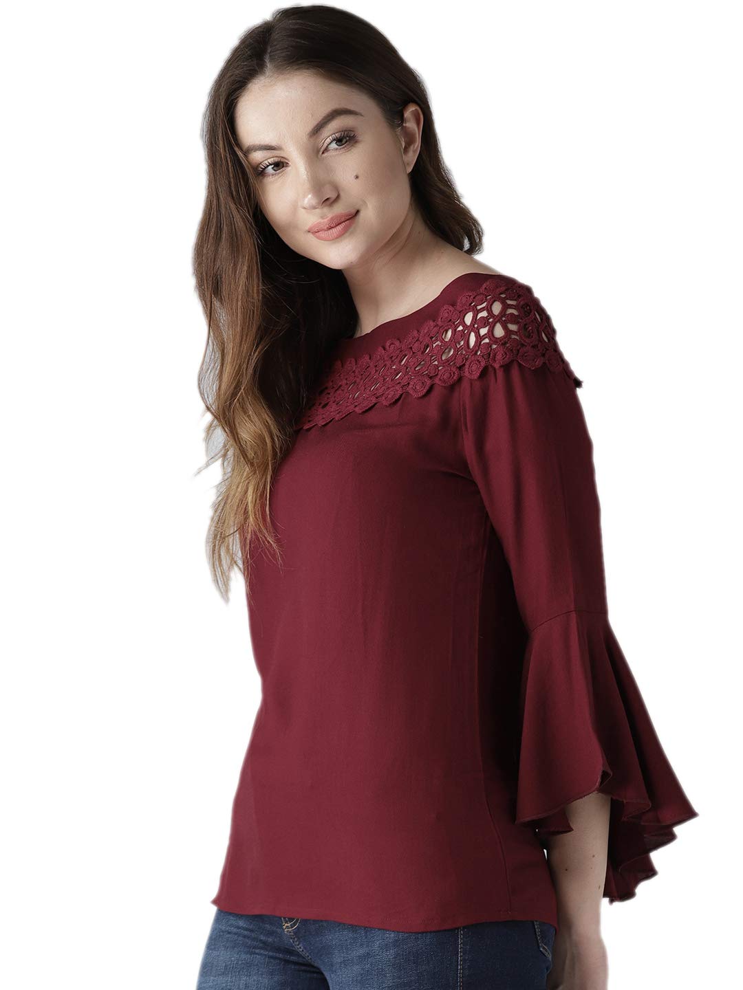 Style Quotient Women Solid Maroon Viscose Rayon Smart Casual top