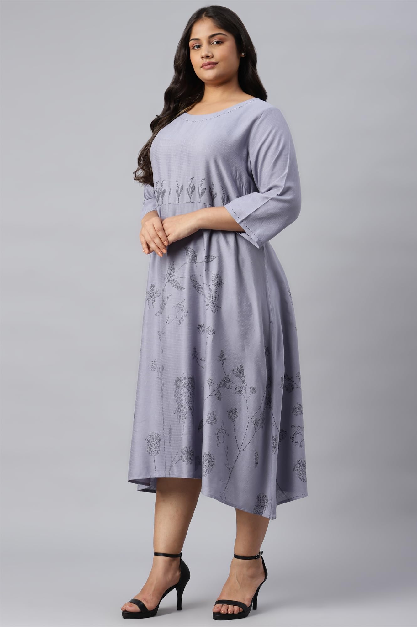 W for Woman Floral Rayon Kurta with Kantha Details for Women