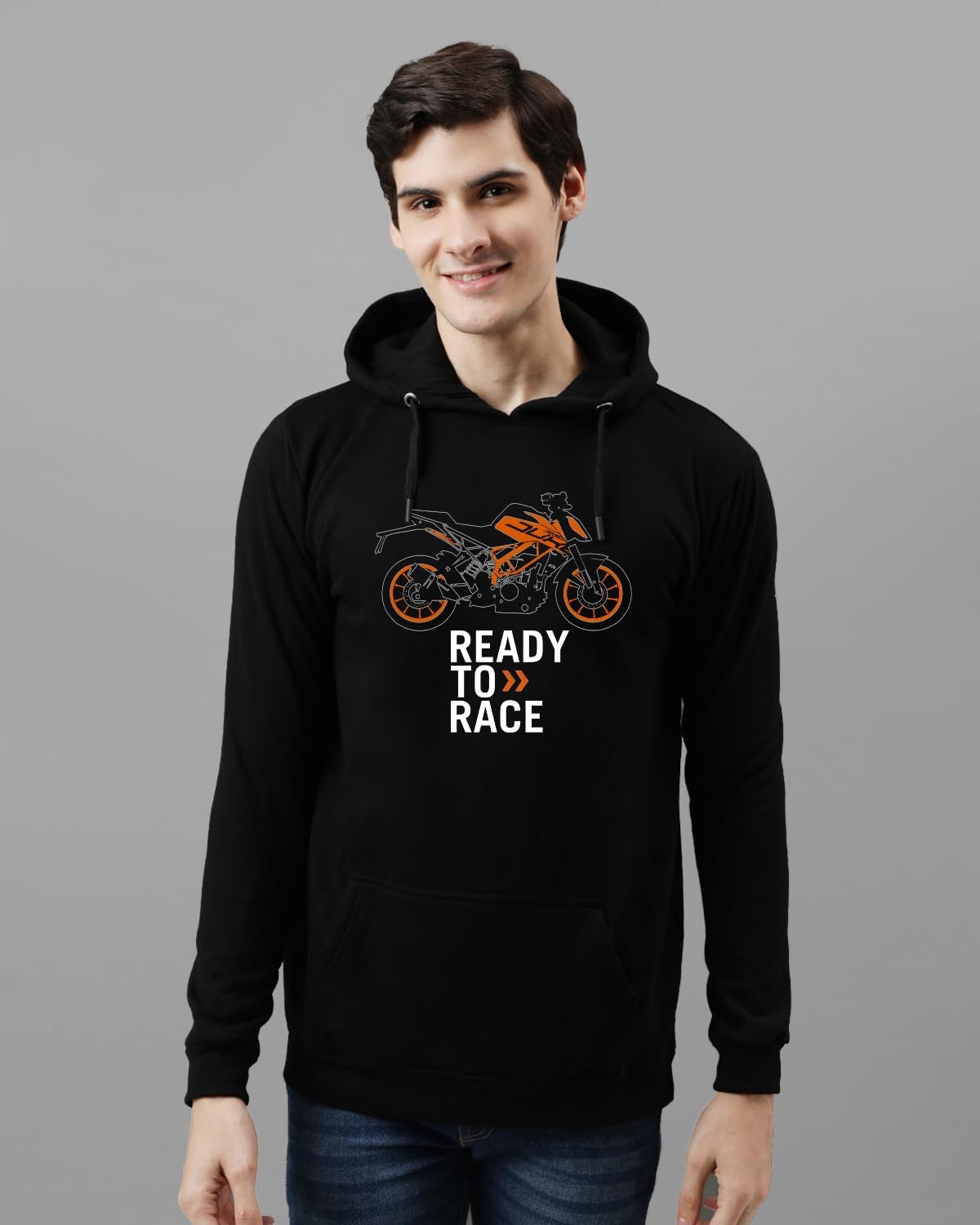 ADRO Mens Cotton Blend Neck Hooded Sweatshirt (H24-KTM-BL_Black