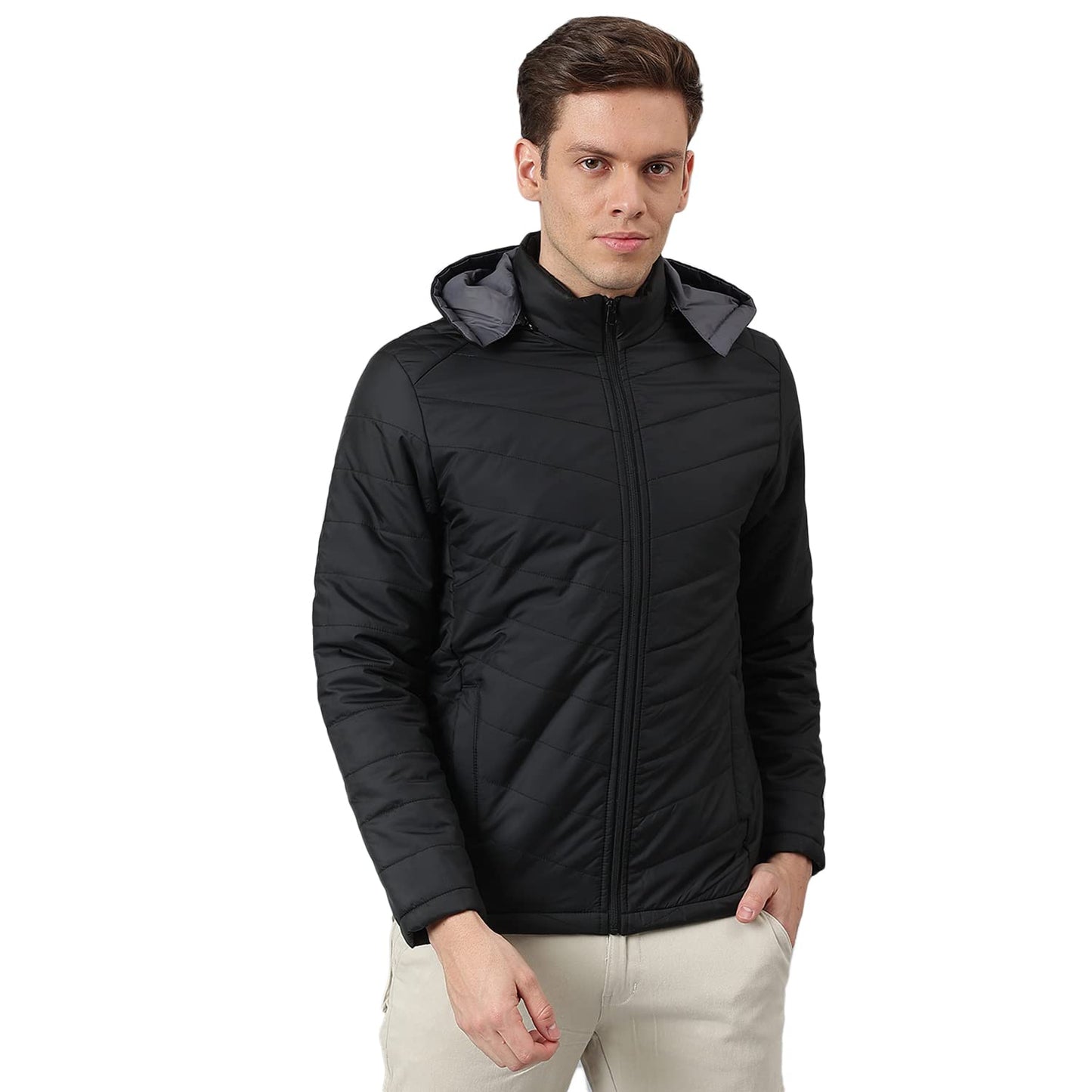 Dennis Lingo MenS Colorblocked Long-Sleeve Regular Fit Hooded Puffer Jacket - Waterproof, Lightweight, Casual Winterwear For Men