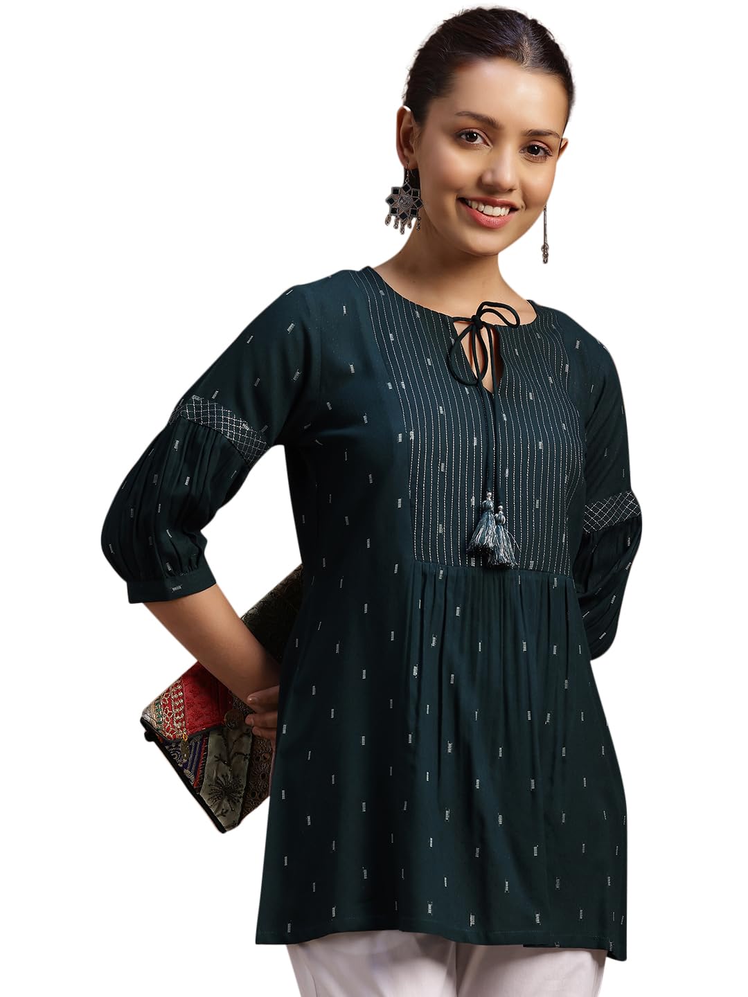 Libas WomenS Viscose Rayon Woven Design A-Line Kurtis (29107O_Green