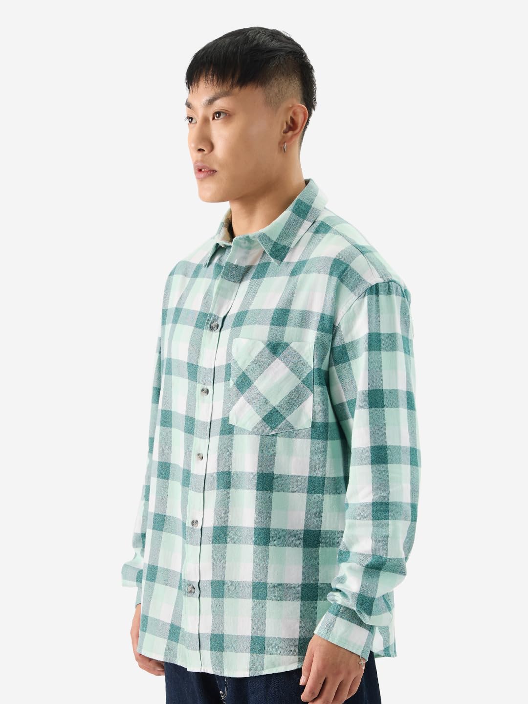 The Souled Store Plaid: Green Bay Men and Boys Collared Neck Long Sleeve Button Front Relaxed Fit Shirts