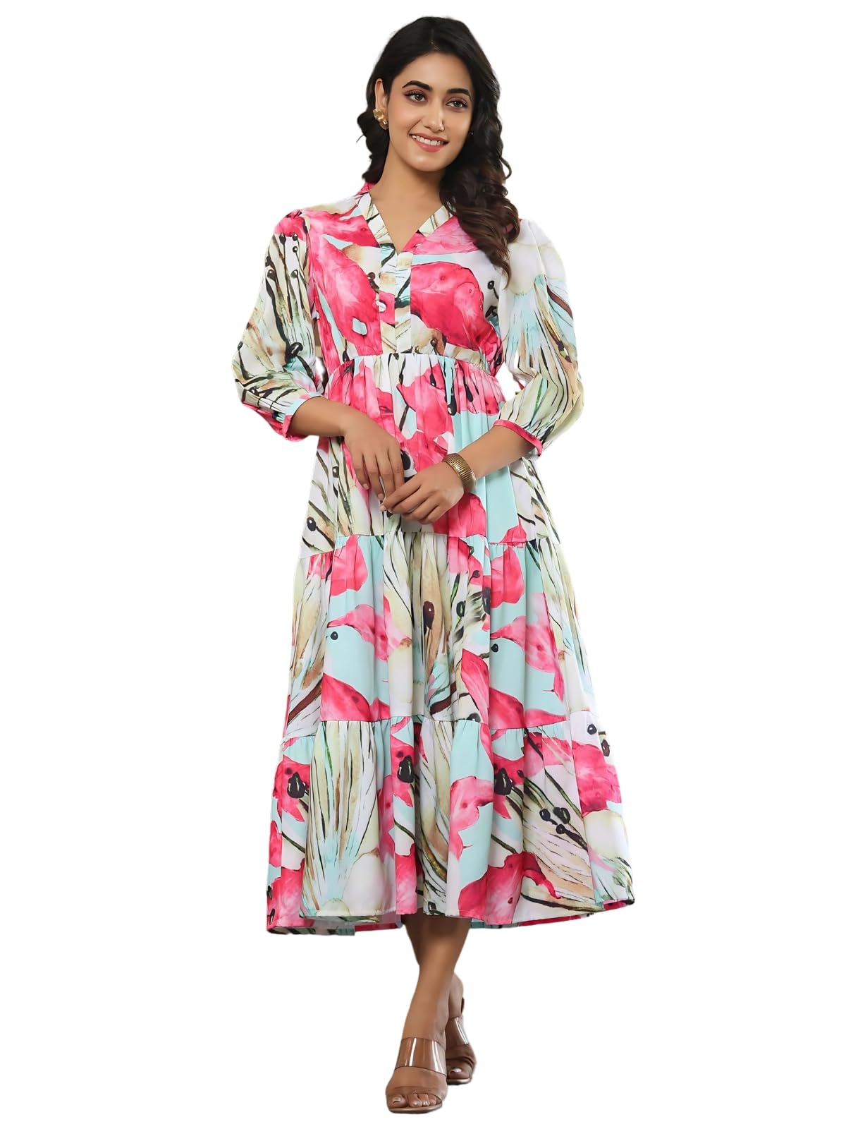 Leriya Fashion WomenS Rayon Casual Below The Knee Western Dress (Lf-W.Dress-Wd1317_Pink