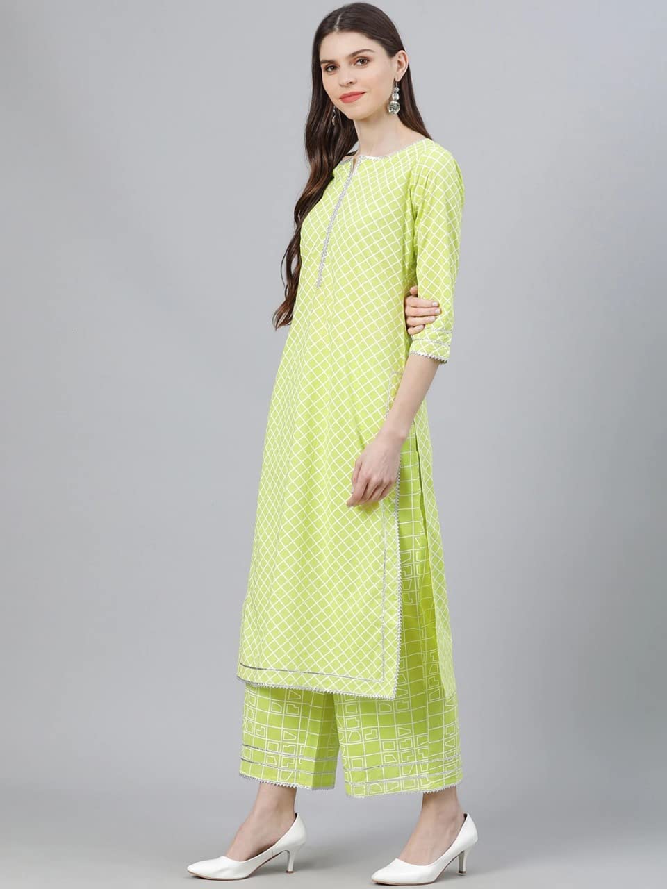 GoSriKi Women's Cotton Blend Straight Kurta with Palazzo & Dupatta (Rust-GS)