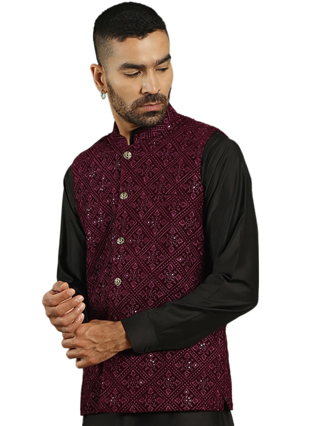 Jompers Mens Sequins Velvet Nehru Jacket