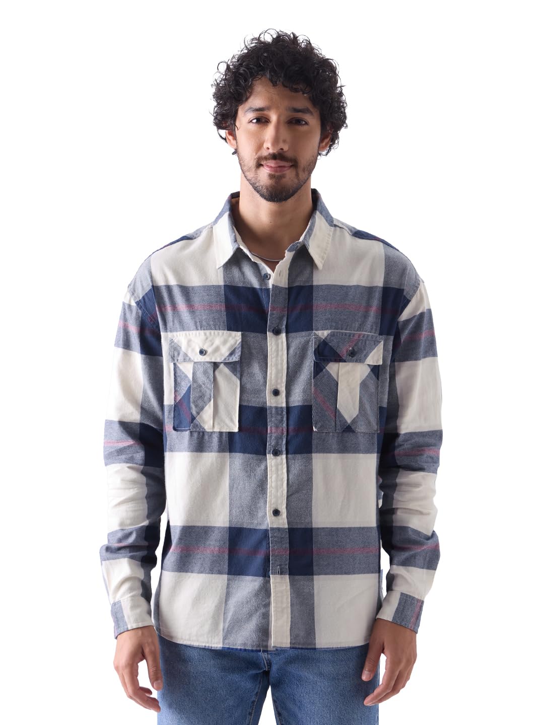 The Souled Store Plaid: Blue Haze (Utility) Men Utility Shirts