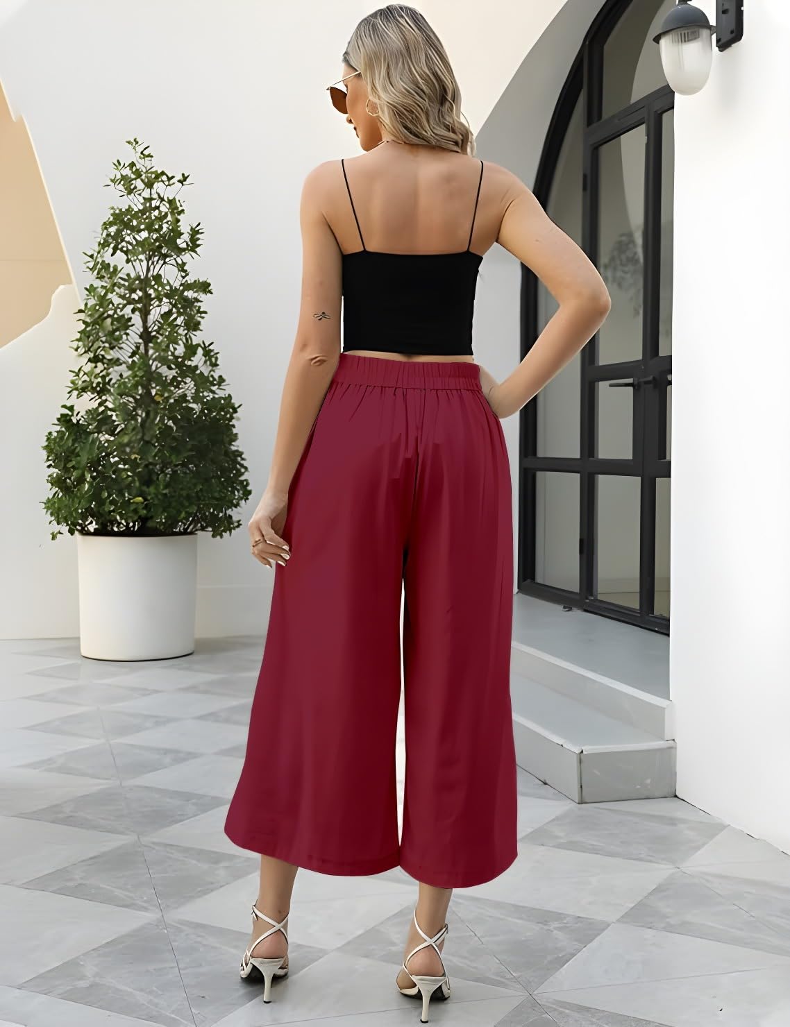 OOMPH! Cotton Linen Palazzo Pant for Women | Womens High Rise High Waist Trousers Flowy Wide Leg Plazzo Pant Trouser with Pocke