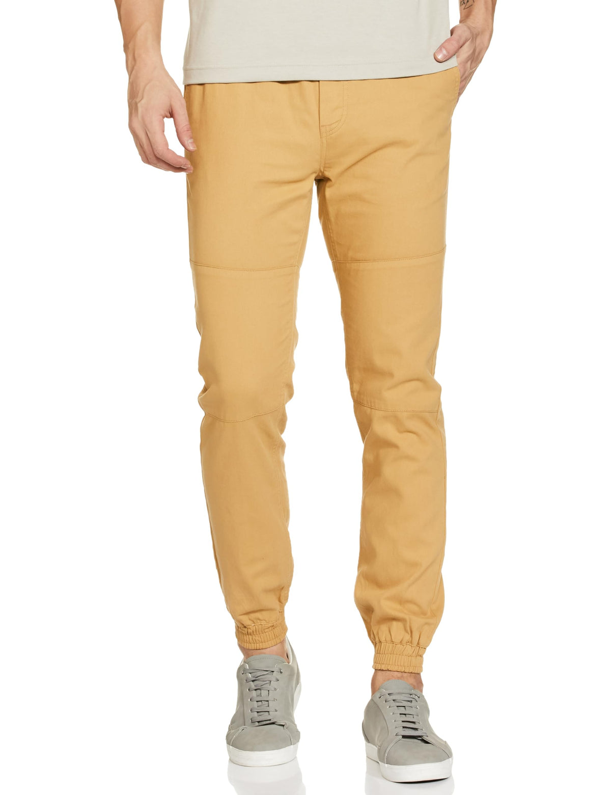 The Indian Garage Co Men Slim Fit Solid Mid-Rise Biker Joggers Beige