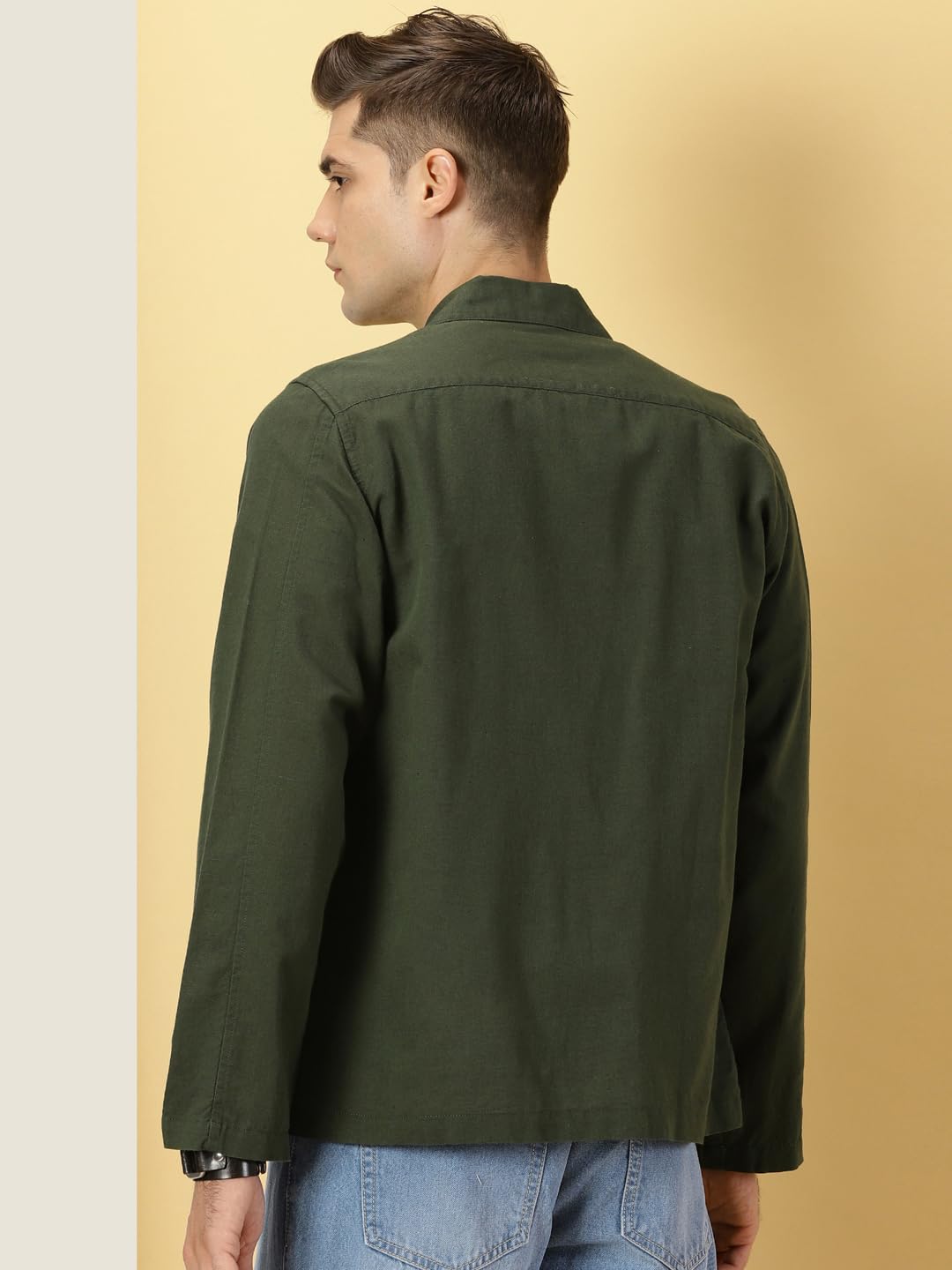Thomas Scott Oversized Linen Double Pocket Solid Shirts for Mens Green