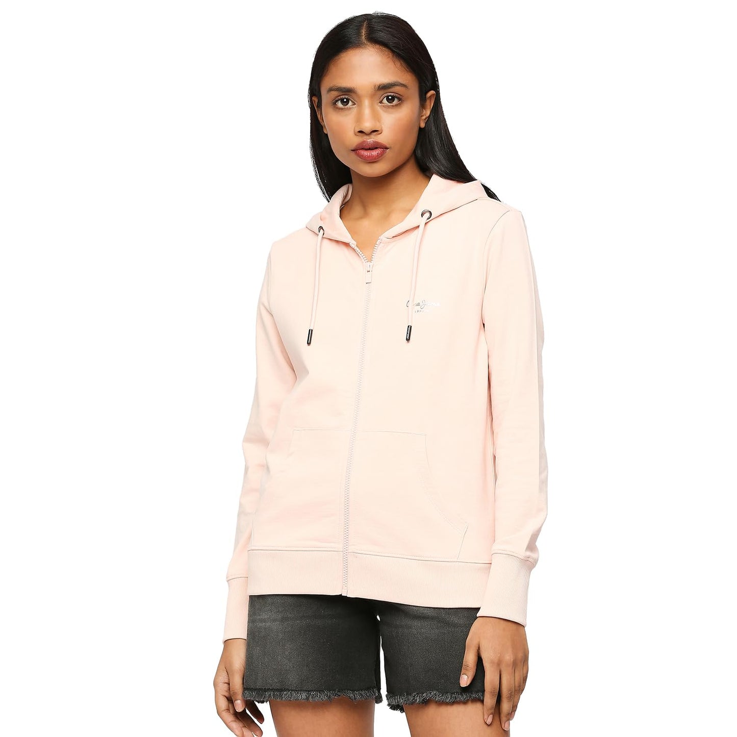 Pepe Jeans WomenS Pure Cotton Hooded Neck Sweatshirt (Pl581404_Soft Pink