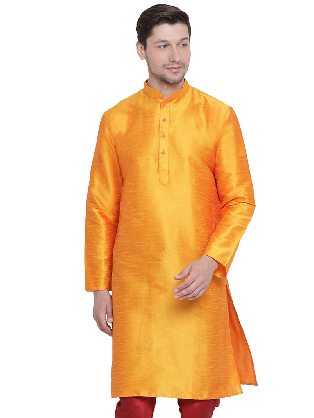 VASTRAMAY Mens Cotton Silk Blend Kurta-New Orange