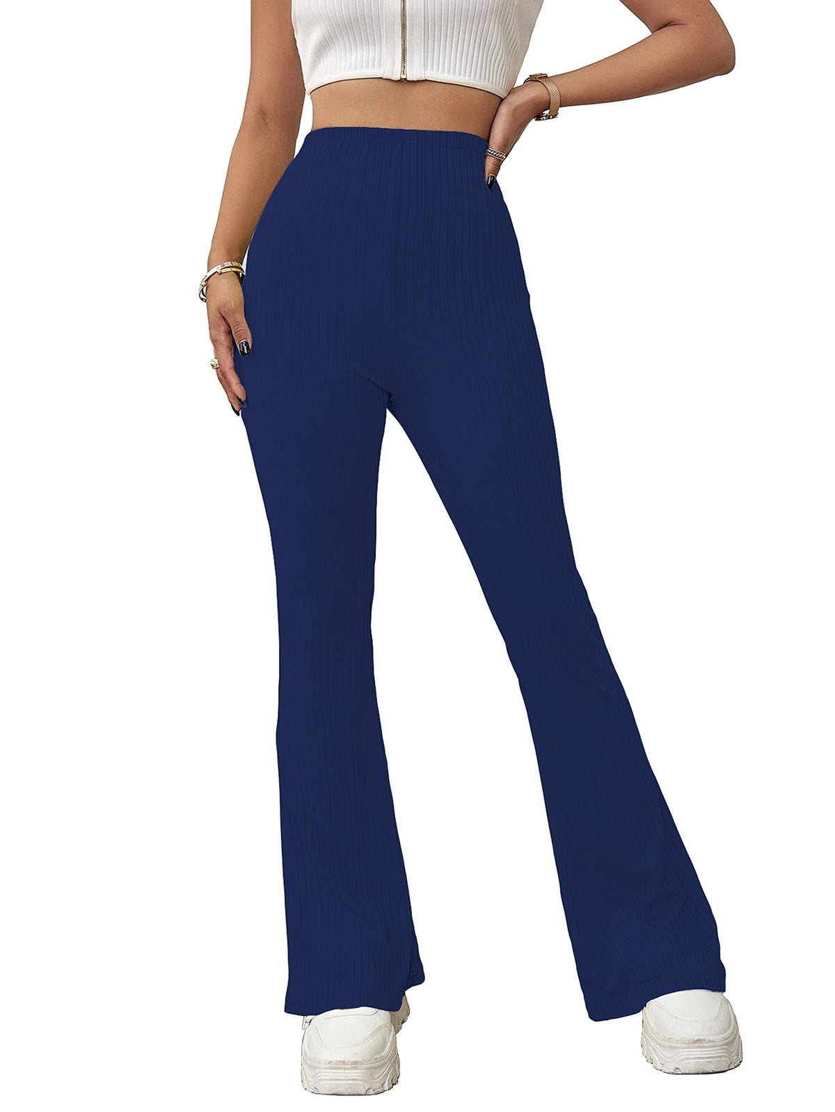 Shasmi Navy Blue Womens Yoga Dress Pants Stretchy Work Slacks Business Casual Office Flare Bell-Bottom/Boot-Cut Elastic Waist R