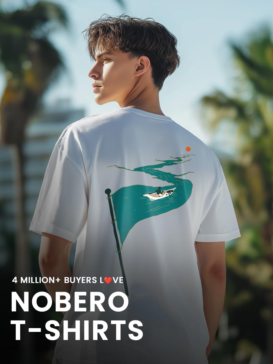 Nobero MenS Graphic Print Oversized Fit T-Shirt (1M-Twrt-C1018-Bl_Flag-White