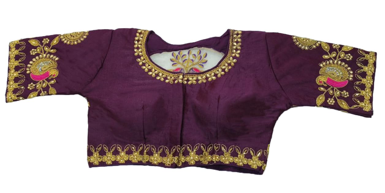 Pujia Mills WomenS Embroidery Handwork Design Bridal Blouse (Wine)