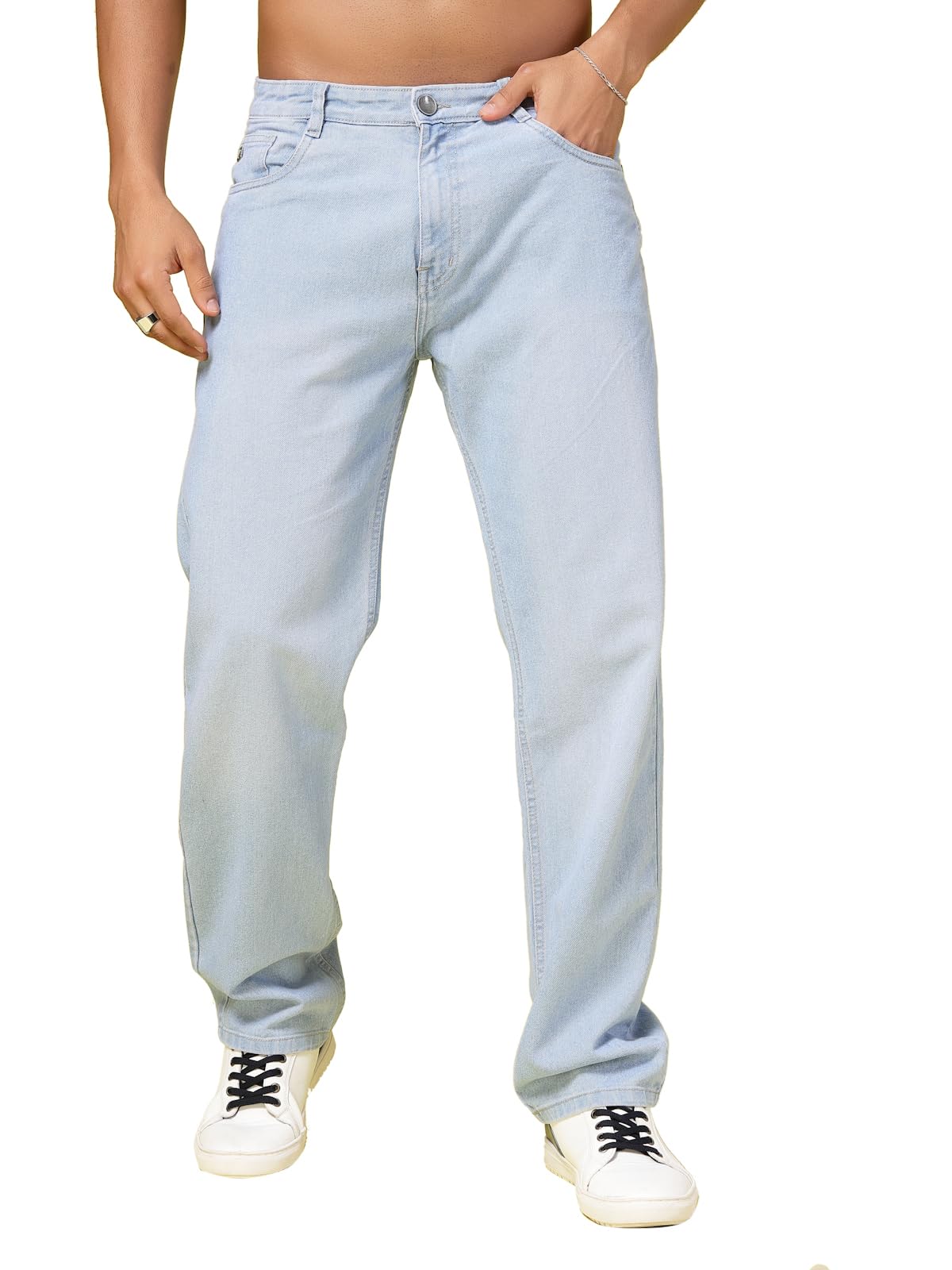 Rigo Cotton Denim Jeans for Men | Solid Jeans for Men | Stretchable, Slim FIt & Straight Fit Jeans for Men Light Blue