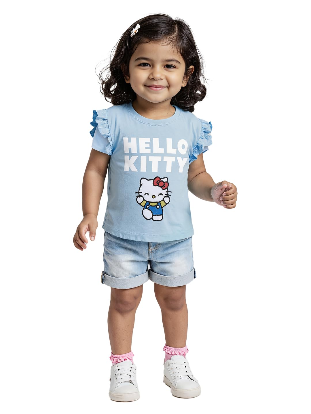 The Souled Store Hello Kitty: Kitty Love Girls Short Sleeves Round Neck Blue Graphic Printed Regular Fit Cotton T-Shirts (2-8 Yr