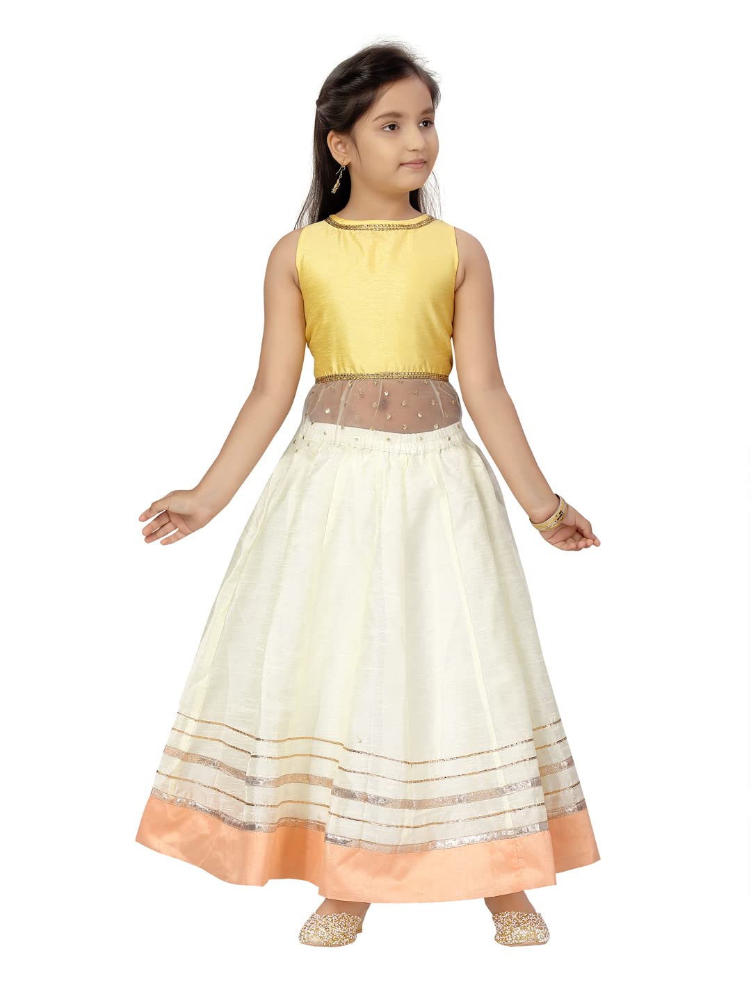 Aarika Girls Yellow-Cream Color Solid Pattern Lehenga Choli set(LCH-22117-YELLOW-22)