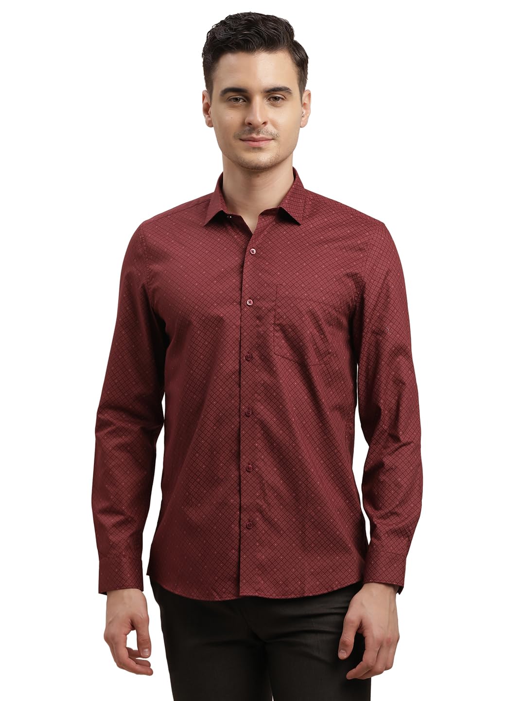 Turtle Men 100% Cotton Printed Slim Fit Red Formal Shirt