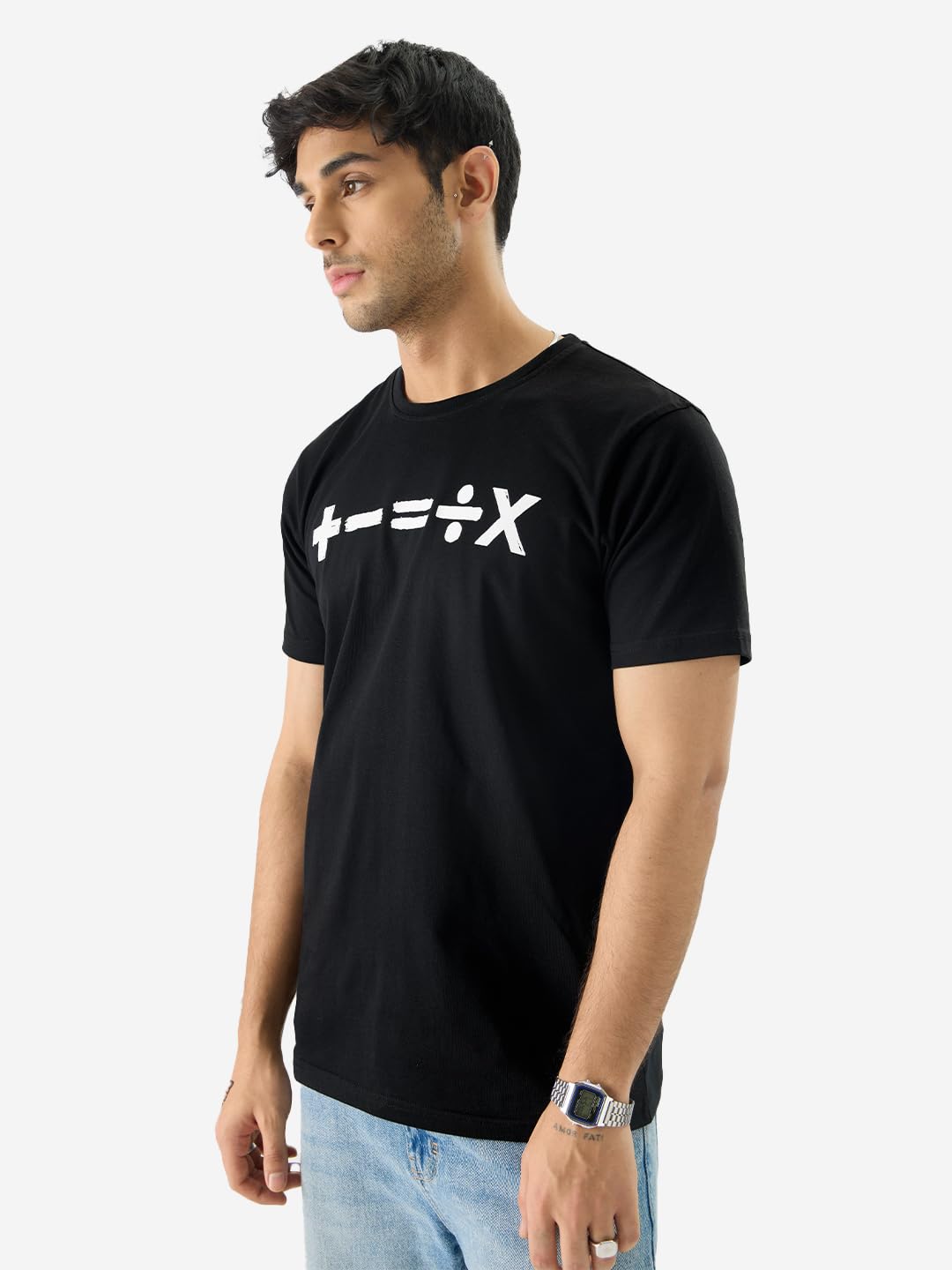 The Souled Store Official Ed Sheeran: Mathematics Tour Short Sleeve Round Neck Black Graphic Printed Regular Fit Cotton T-Shirts