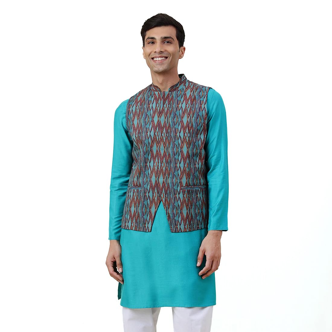 Nuindian Teal Viscose Silk Slim Fit 2Pc Set, Teal (M)