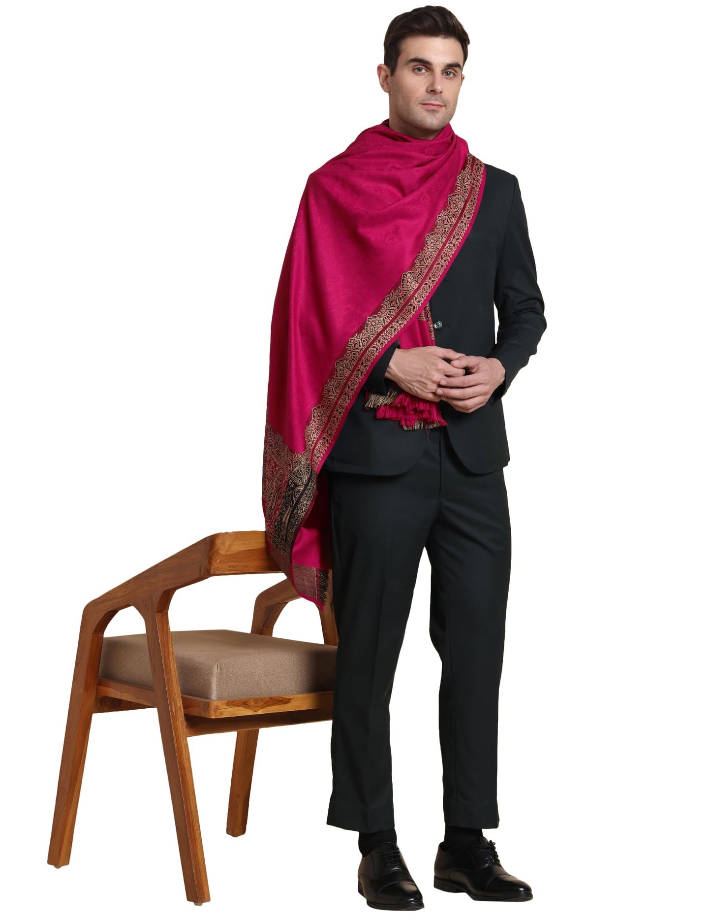 Weavers Villa Mens Acro Wool Blended Shawl - Handloom Woven Pattern - Stoles for Men - Gents Shawls - Soft & Warm Wrap - Ideal