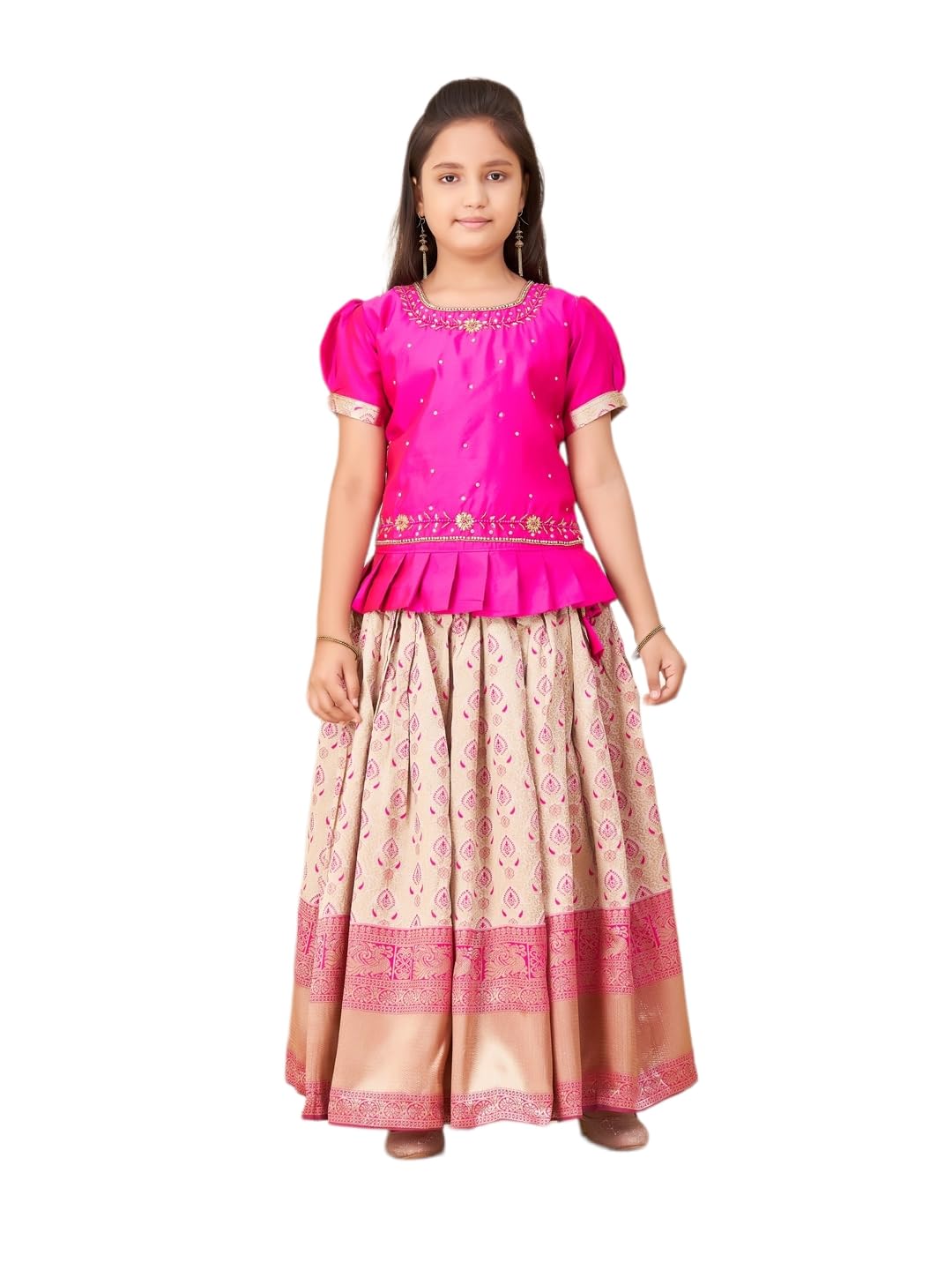 Aarika Girls Ethnic Wear Purple Colour Beads Hand Embroidery Silk Lehenga Choli Set (4-10 Years)
