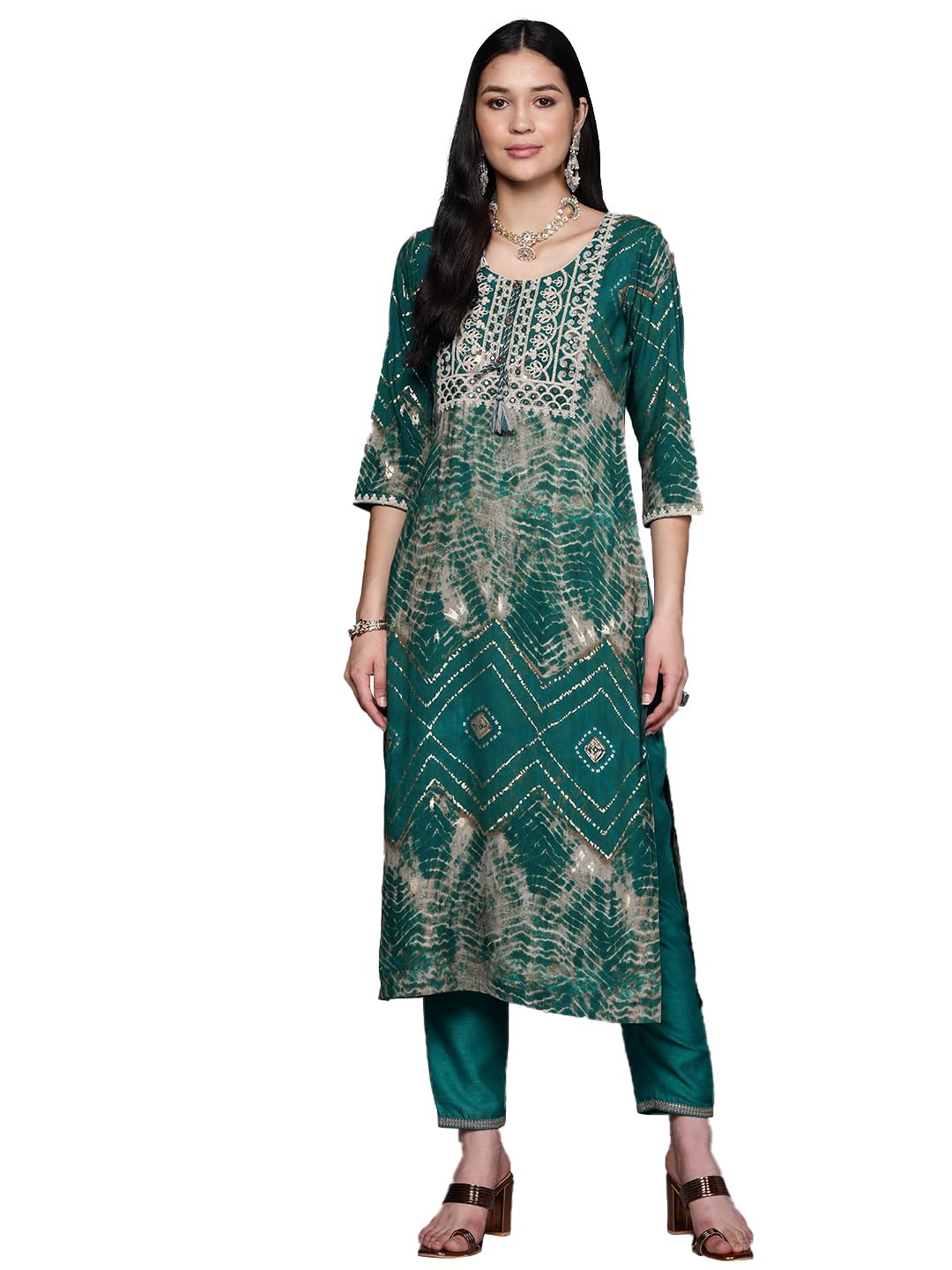 Libas Womens Printed Viscose Straight Kurta For Women Green