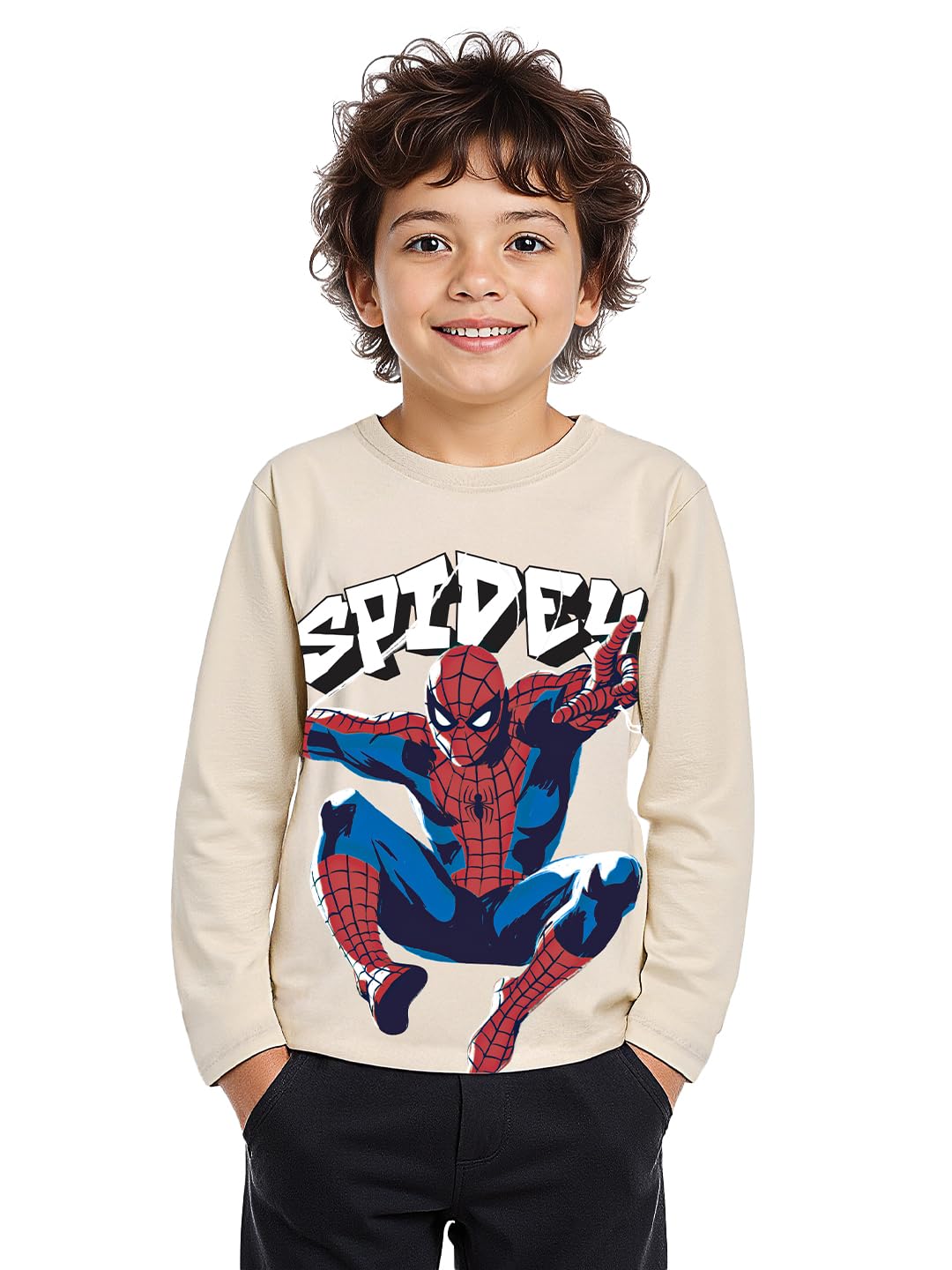 The Souled Store Official Spider-Man : Peter Parker Boys Round Neck Multicolor Color Blocked Cotton Full Sleeve T-Shirts