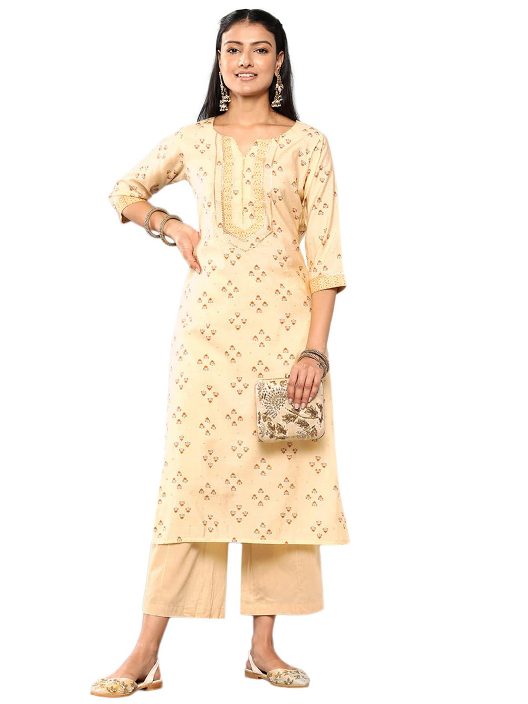 Libas WomenS Silk Printed Straight Kurta (26250_Yellow