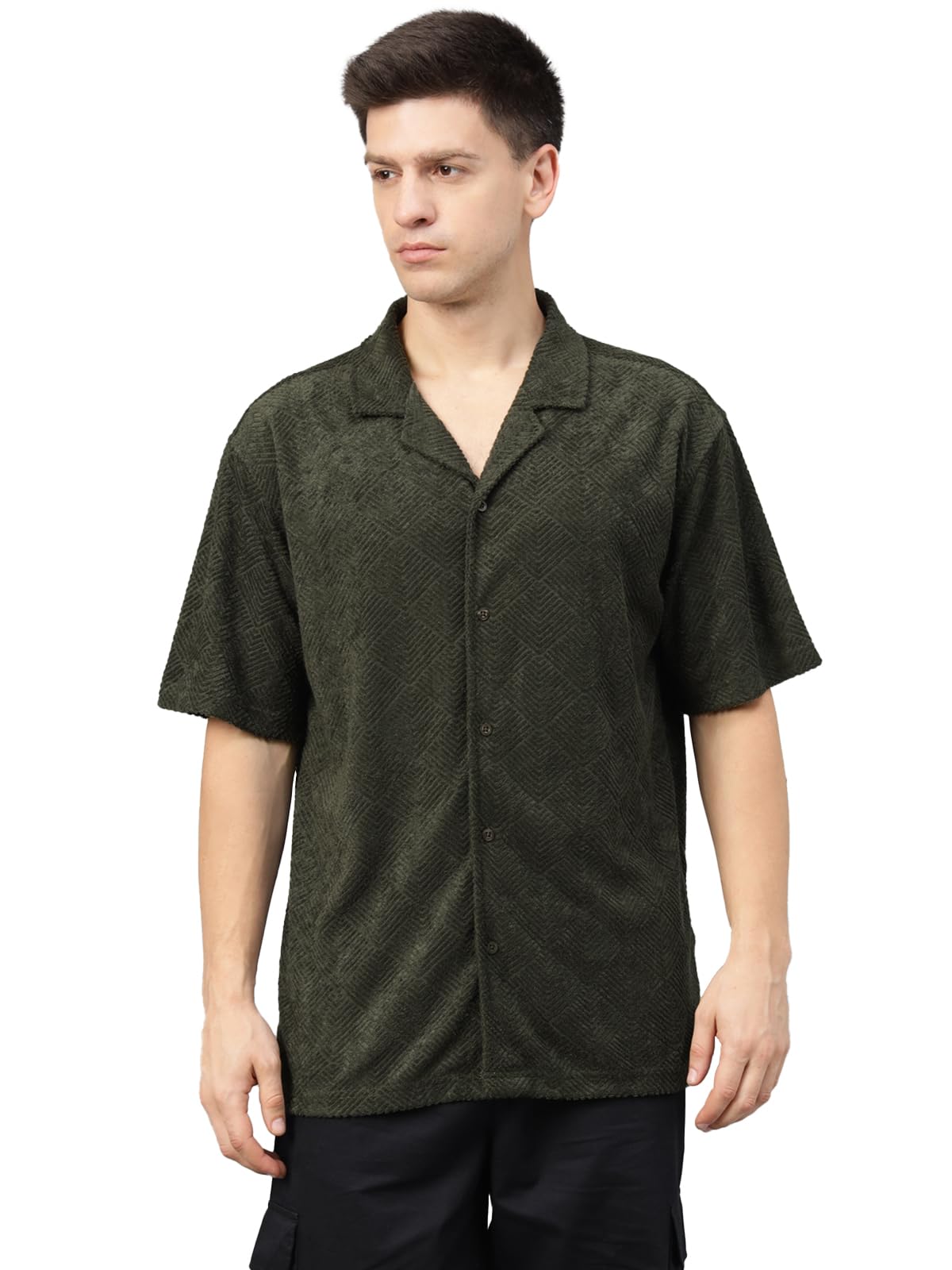 Veirdo Mens Poly Cotton Oversized Loose Baggy Fit Drop Shoulder and Print Design Men Jacquard Camp Co