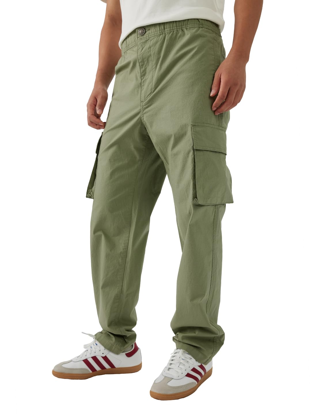 The Souled Store Fern Green Men and Boys Buttoned Cotton Blend Straight Fit Cargo Ripstop Pants