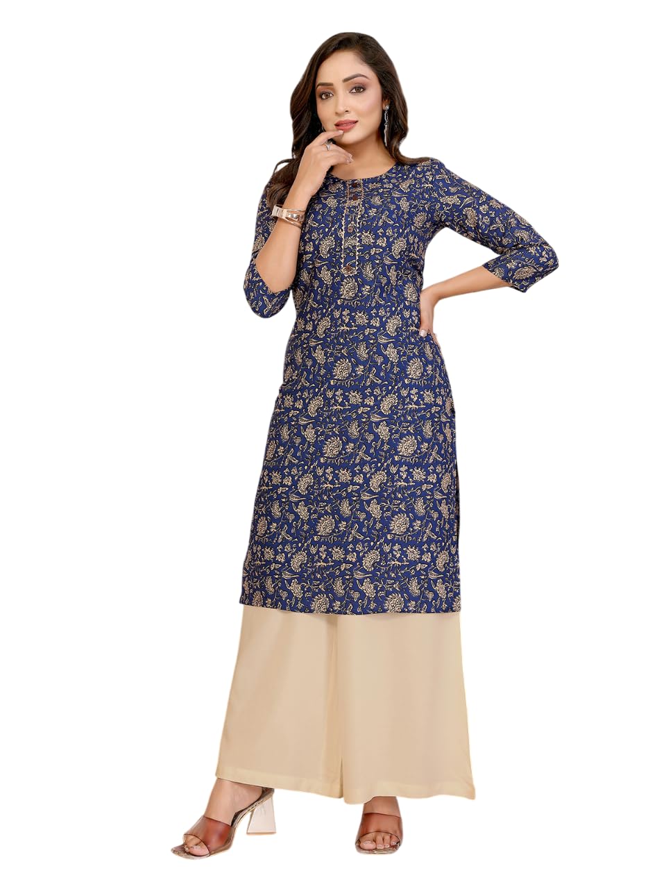 Rangita Blue Rayon Straight Printed Knee Length Kurti | Kurta For Women_M