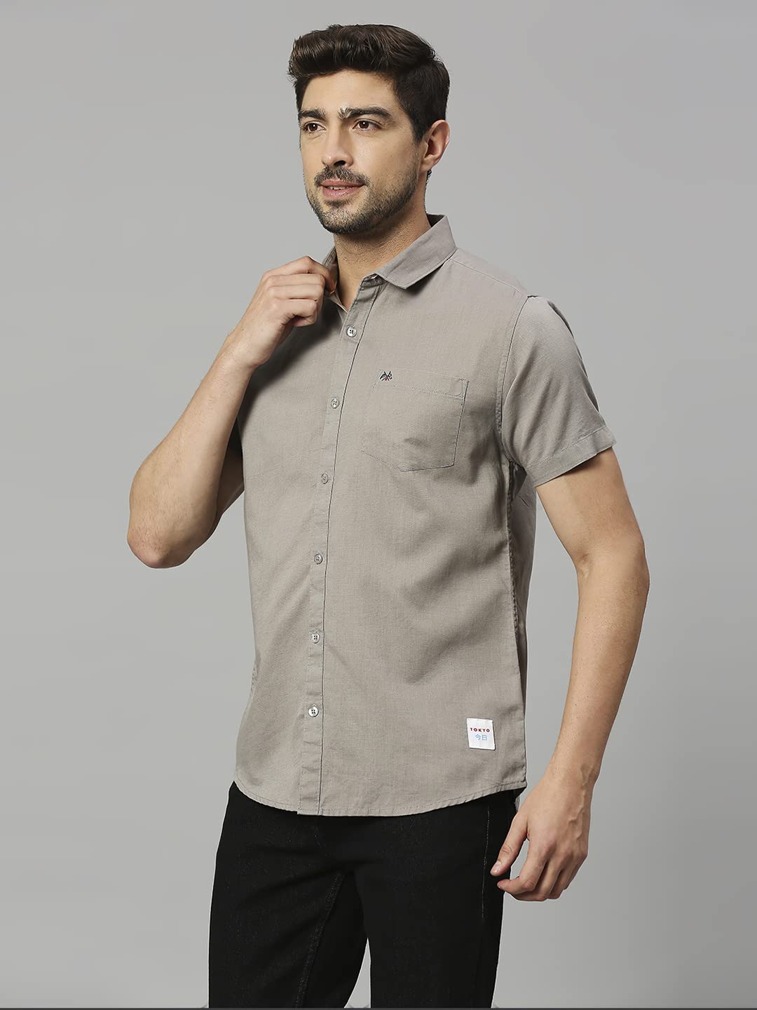 Thomas Scott Mens | Self Designed | Short Sleeves | Solid | Spread Collar | Slim Fit | Cotton Linen | Shirt | (TS1099_Seagreen_
