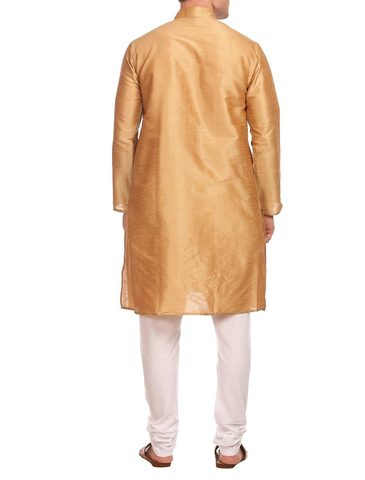 WINTAGE Mens Banarasi Art Silk Bandhgala Festive and Casual Light Gold Kurta Churidar Pajama Pyjama