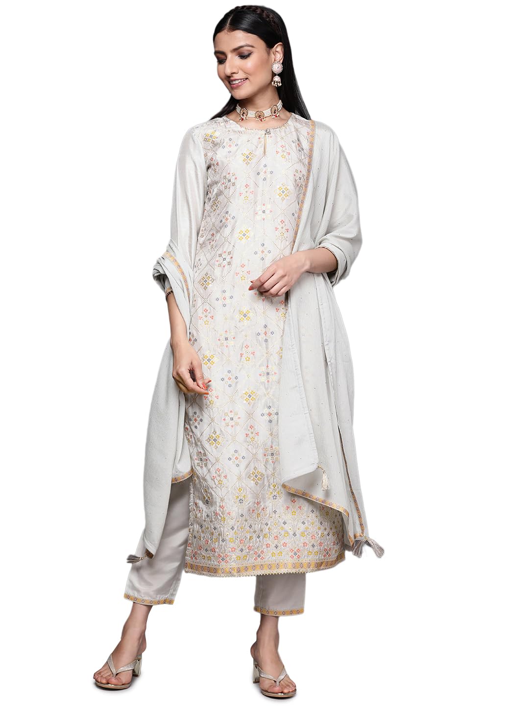 Libas WomenS Silk Blend Kurta Sets (33333O_Grey