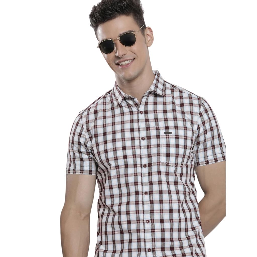 The Indian Garage Co Men Brown Checkered Slim Fit Casual Shirt